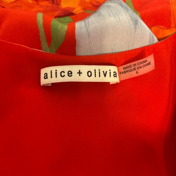 Alice + Olivia Wrap Dress 6 Floral Red Blue Green Yellow Orange Sleeveless - Picture 12 of 12